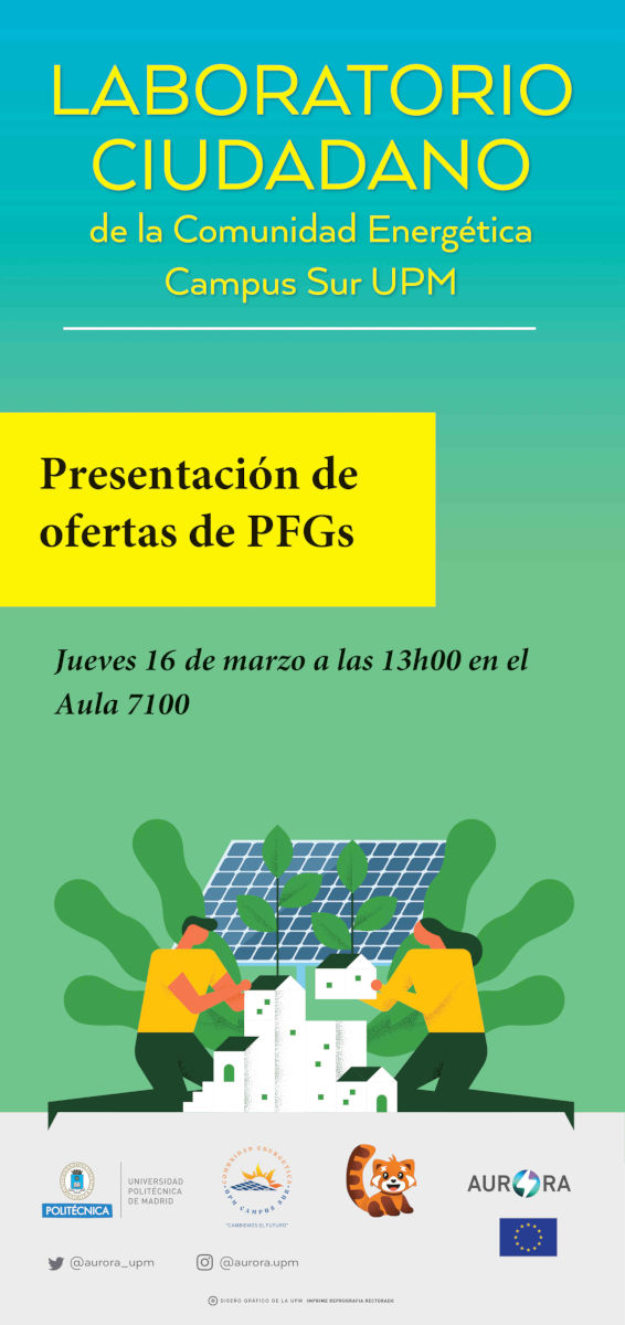 Sesión informativa sobre propuestas de TFG/TFM de la Comunidad Energética Campus Sur: 16/03/23 a las 13:00 hrs